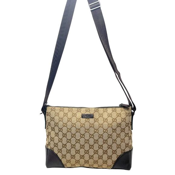 Gucci Bag Crossbody Shoulder Purse GG Logo Supreme Monogram Canvas Brown Leather - Picture 2 of 11